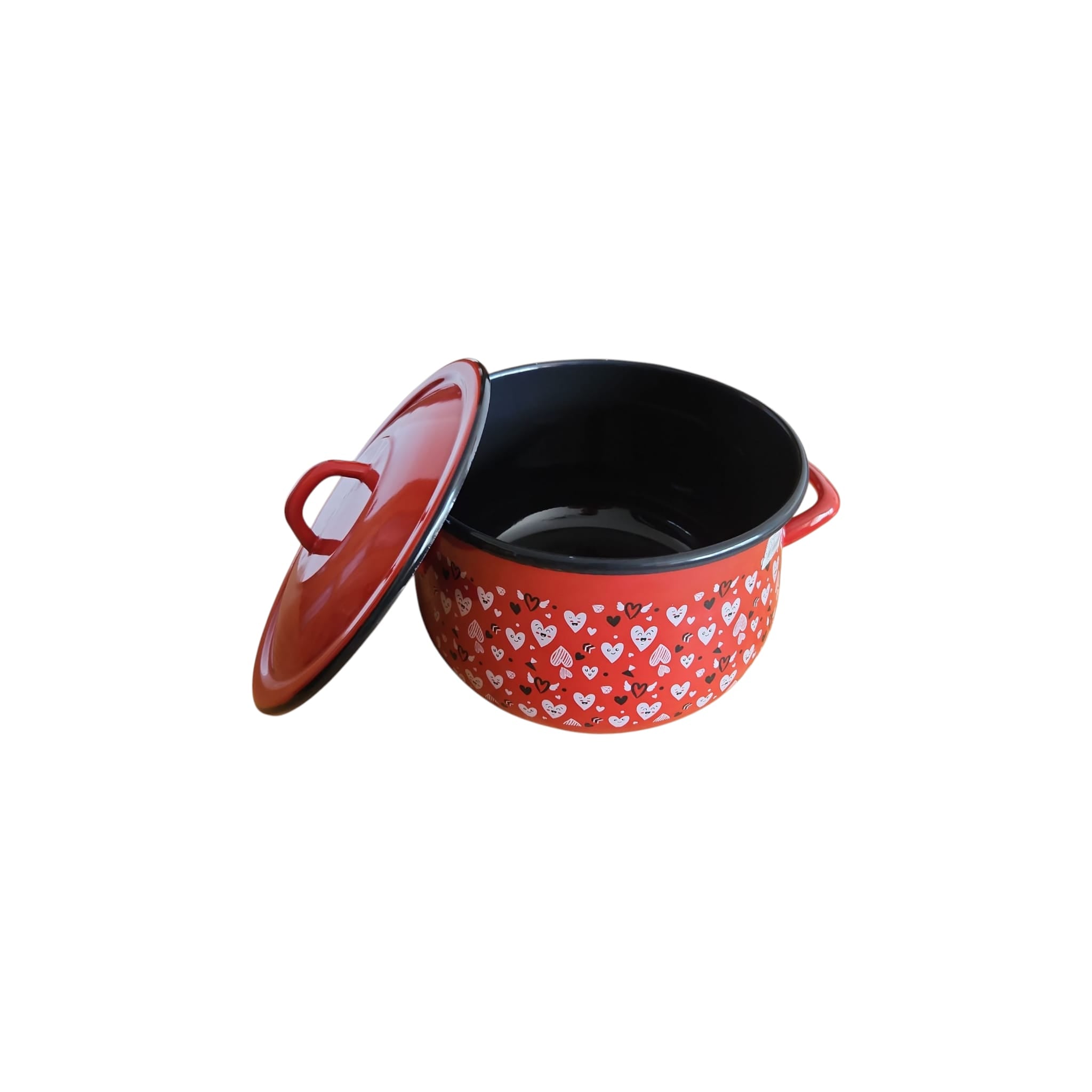 Vas emailat bombat cu capac, 7 litri, diametru 24 cm, cu decor