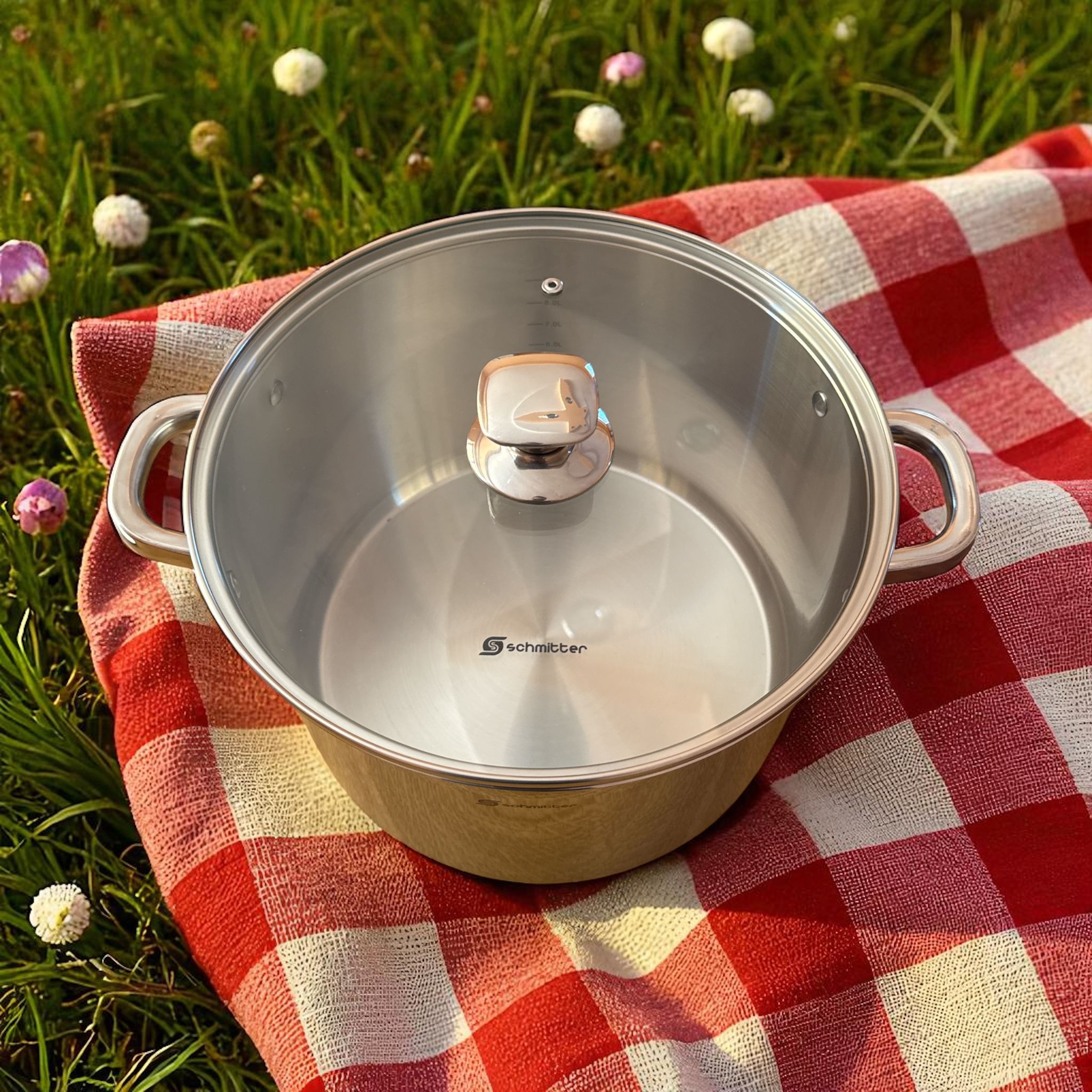 Oală din Inox Schmitter 28 cm / 11L – Fund Triplu Stratificat & Capac Inox