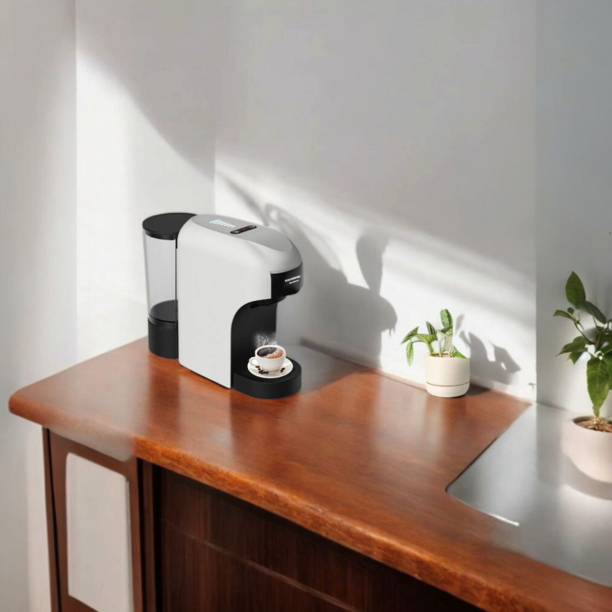 Espressor 4 in 1, Multi-Capsule, HAUSBERG HB-3735AB, 1400 W, 15 bari, functie eco, capacitate rezervor 850 ml, Alb-Negru