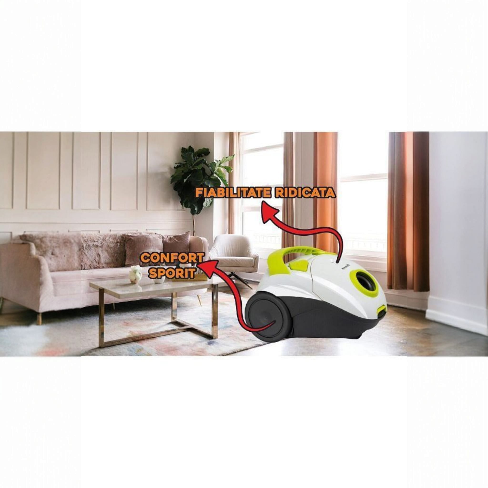 Aspirator cu sac Hausberg HB-2080VR, 700W, Capacitate 1.5L, Alb/Verde