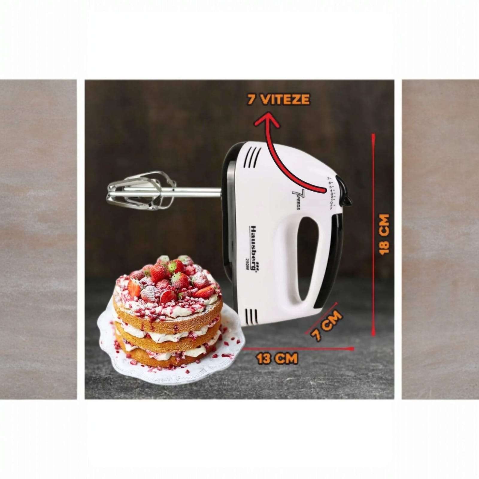 Mixer de mana, Hausberg HB-4112, Negru, 250 W, 7 viteze