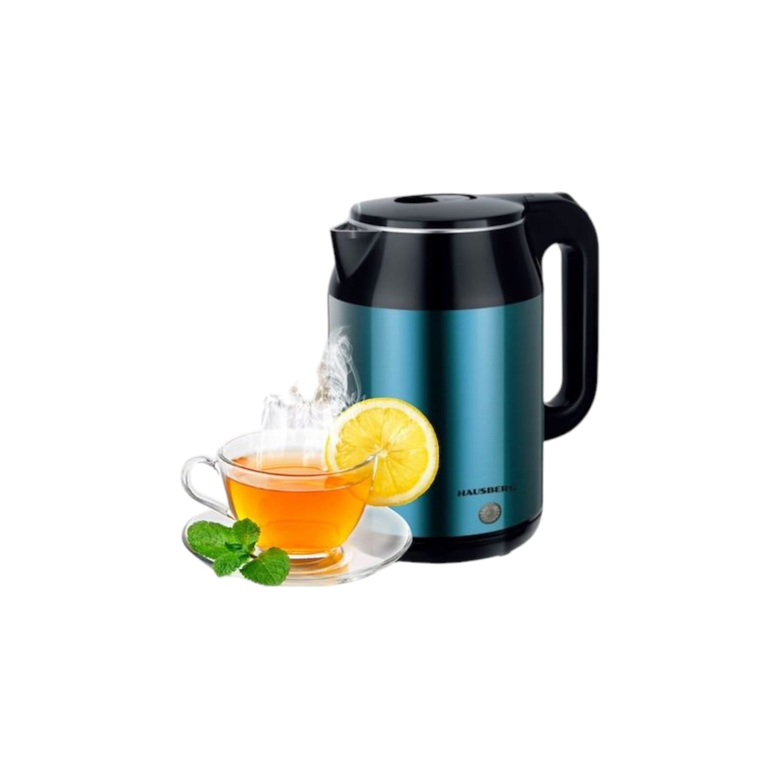Cana electrica fierbator HAUSBERG HB-3623BL, 1800W, capacitate 2.2L, oprire automata, indicator luminous, Bleu-Negru