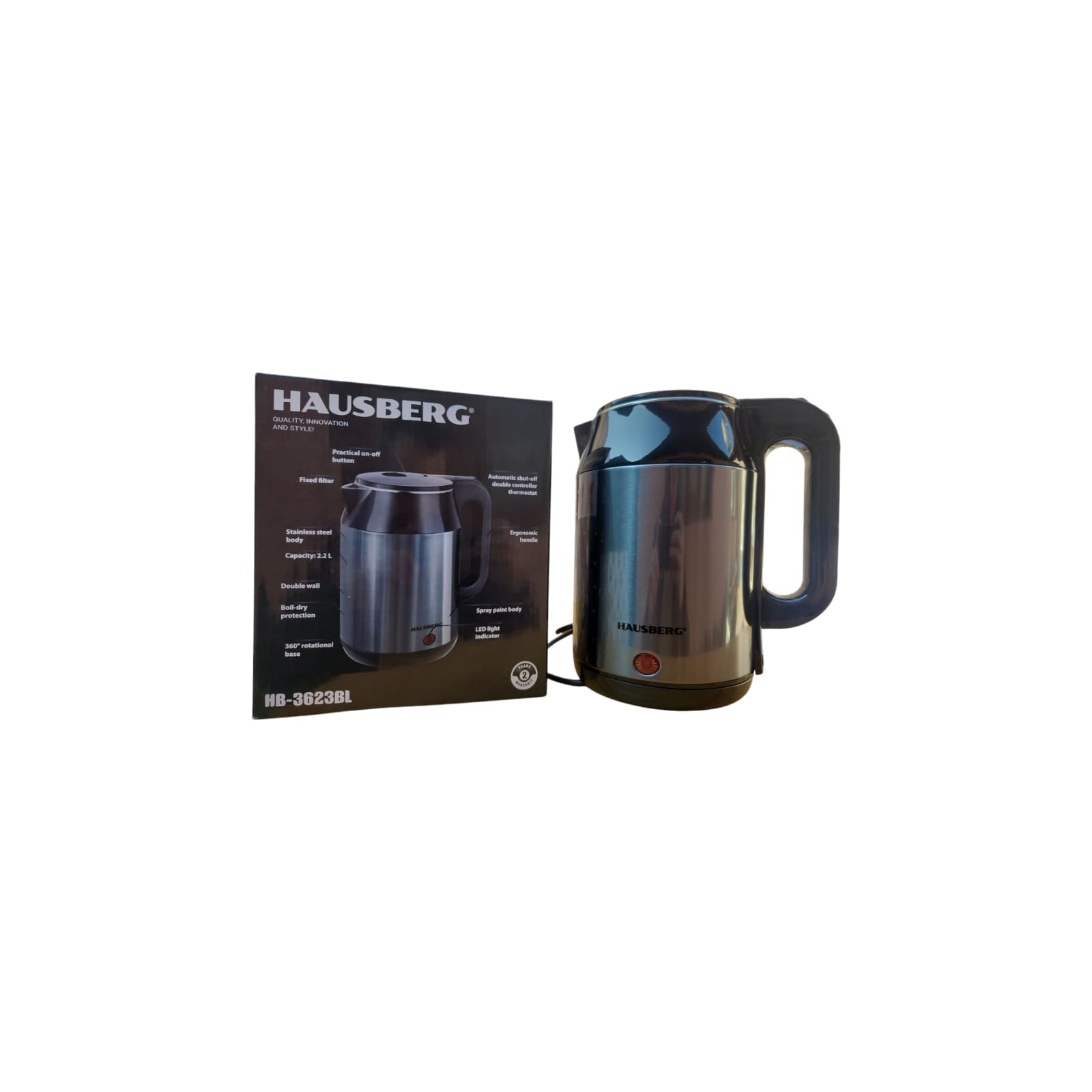 Cana electrica fierbator HAUSBERG HB-3623BL, 1800W, capacitate 2.2L, oprire automata, indicator luminous, Bleu-Negru