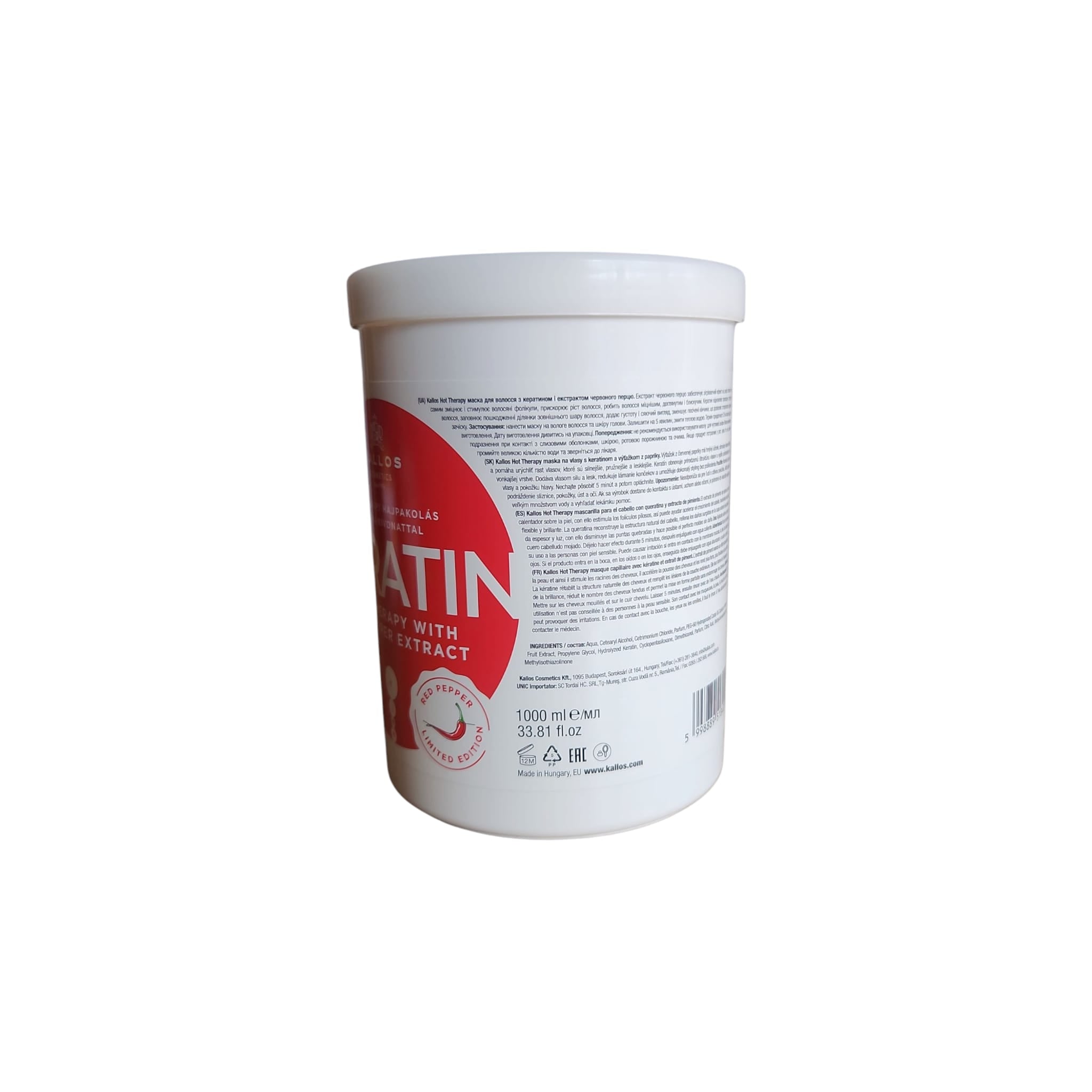 Kallos Keratin Hot Therapy With Red Pepper Extract Mască de Păr pentru anticadere 1000 ml