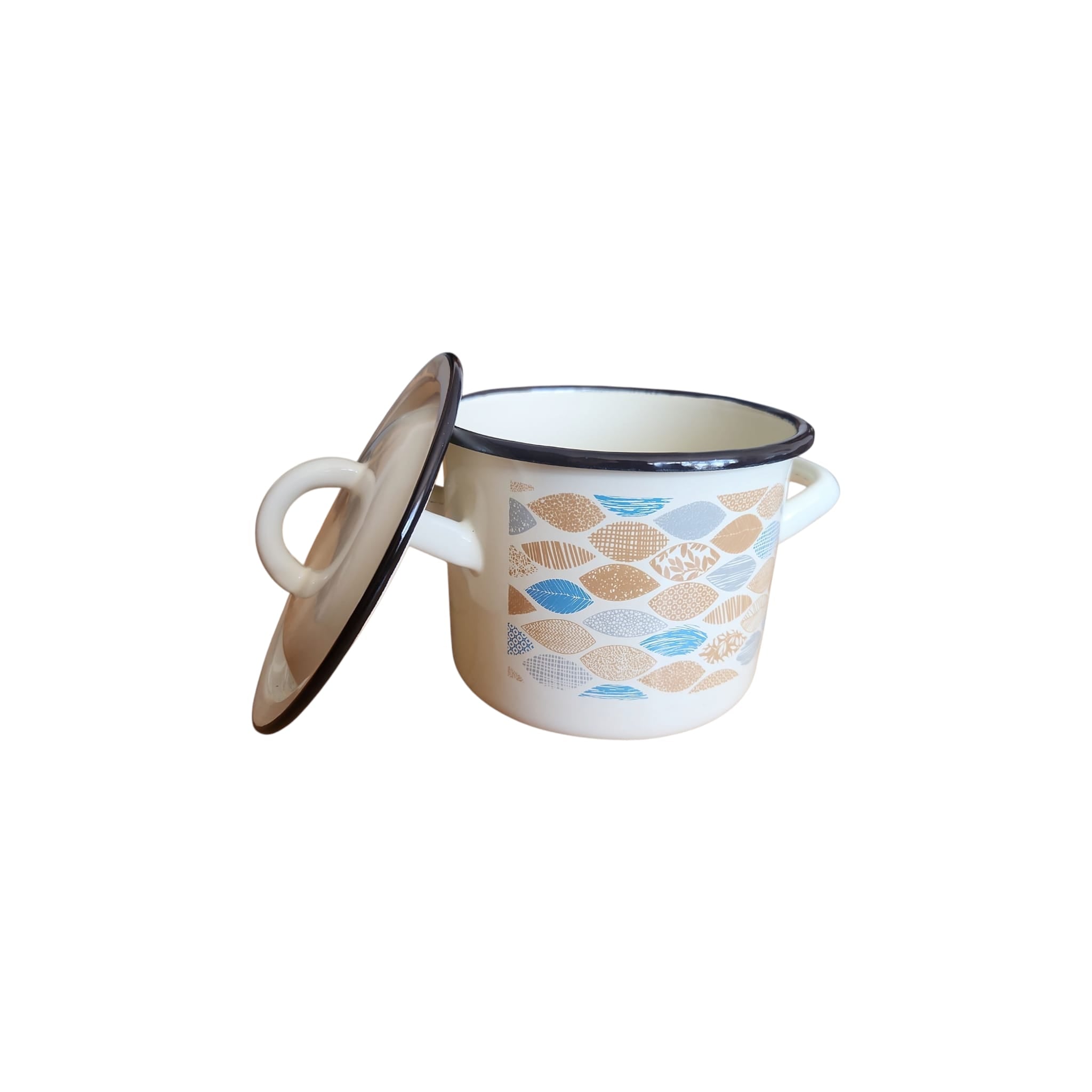 Set Oala Emailată, decor, cu capac 2+39-14 CM, 1,5 LITRI