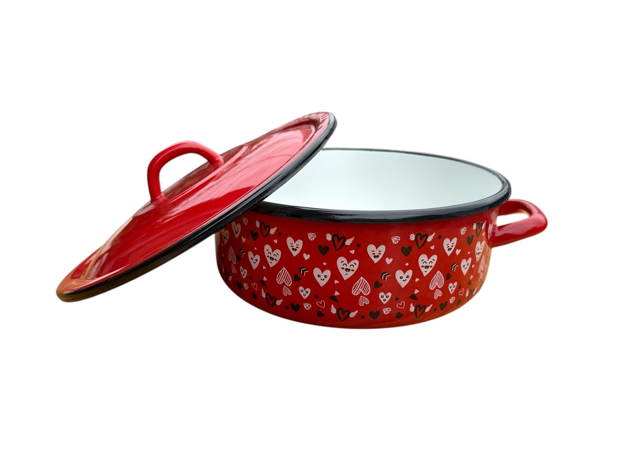 Cratiță emailată joasă cu capac – Hearts, Ø 18 cm, 2 litri