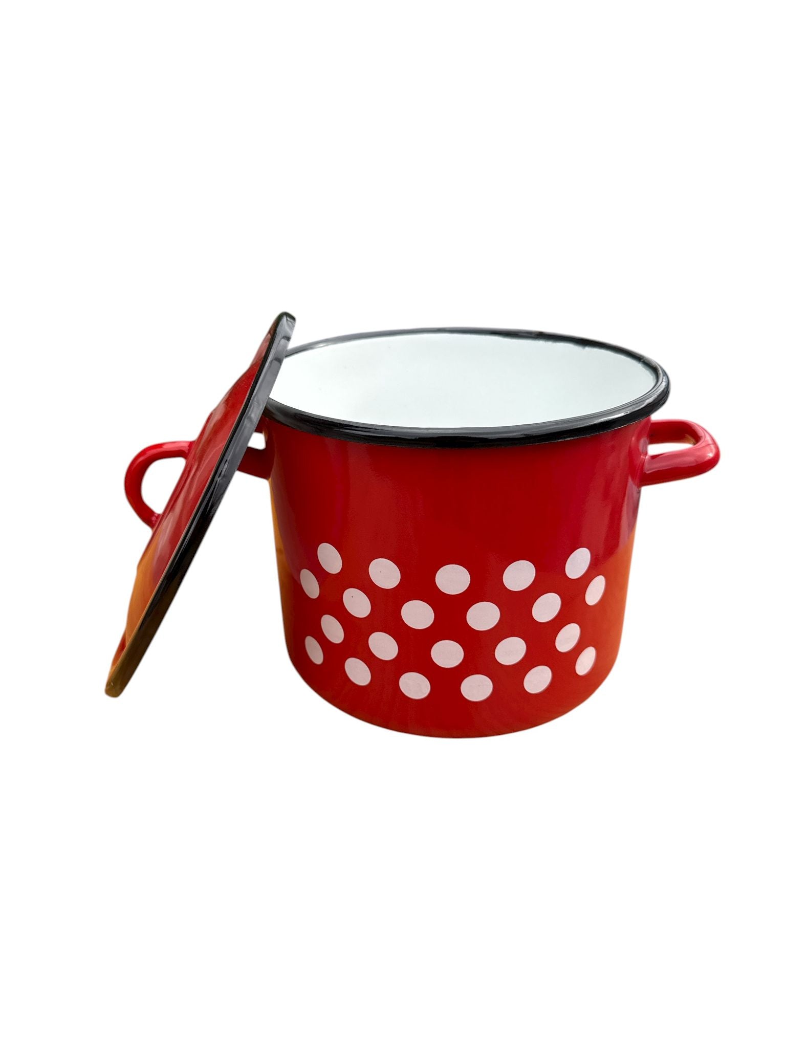 Oală emailată înaltă cu capac – roșie cu buline, Ø 19 cm, 5 L