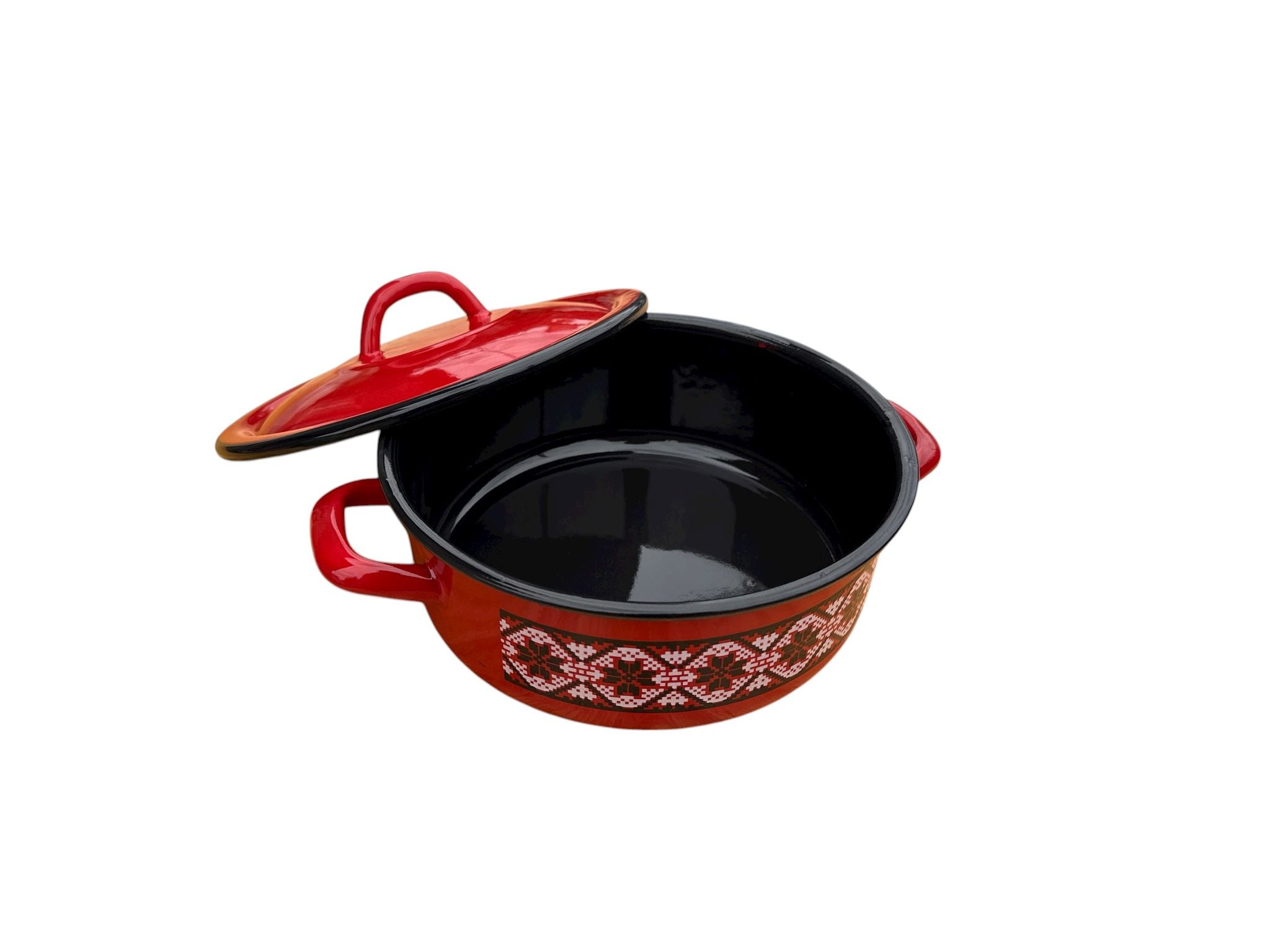 Cratiță emailată 3 L Ø21 cm cu capac – Decor tradițional
