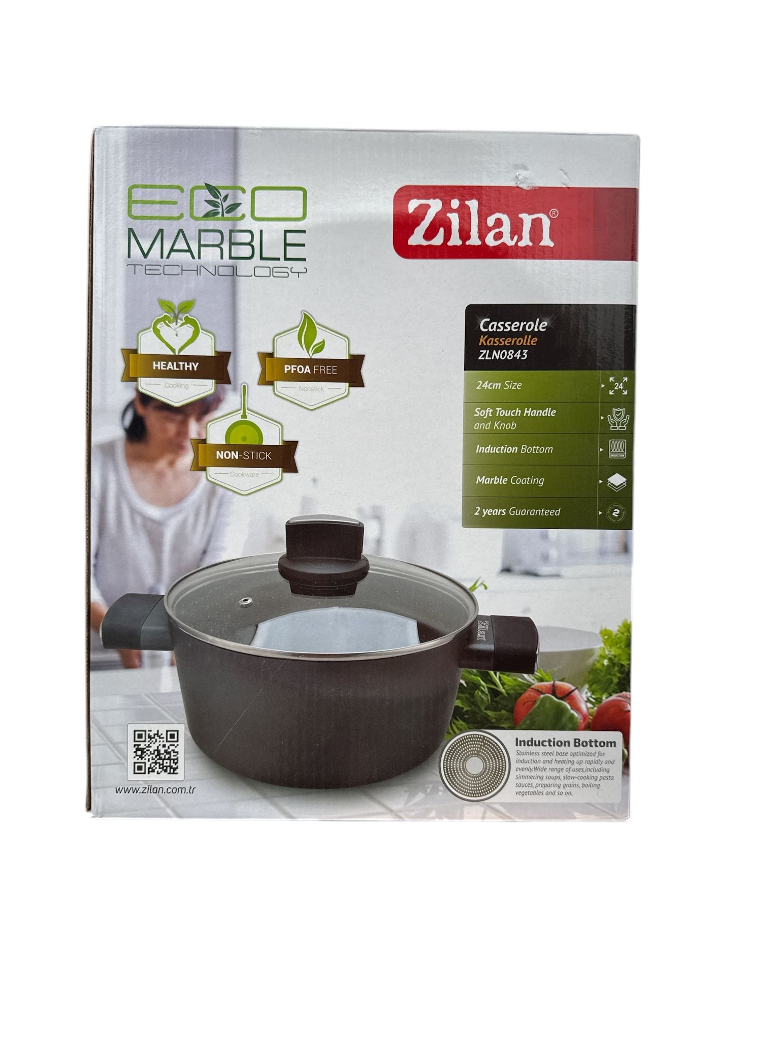 Oală Zilan 24 cm, 4.5 litri, cu capac – interior marmorat, compatibilă inducție