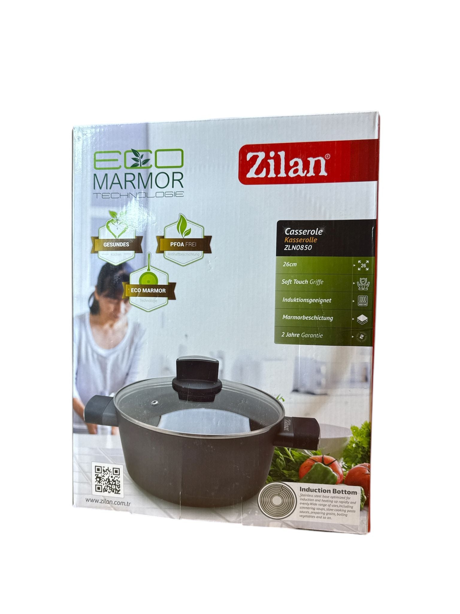 Oală Zilan 26 cm, 5.5 litri, cu capac – interior marmorat, compatibilă inducție
