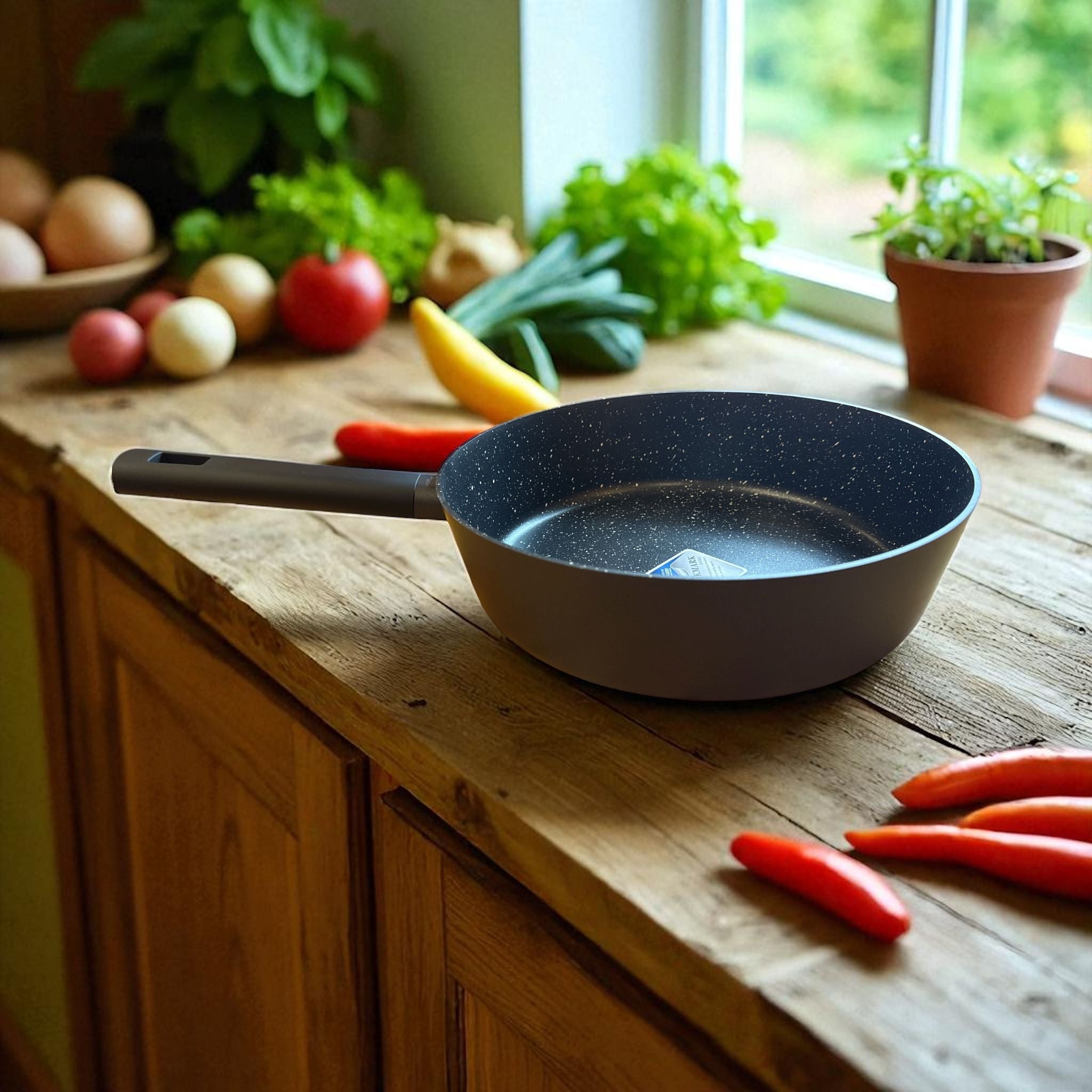 Tigaie Zilan 28 cm antiaderentă cu capac, fund inox pentru inducție