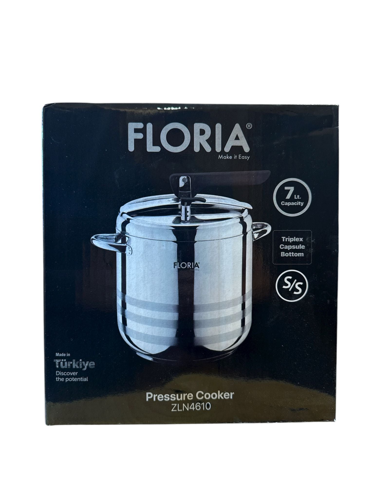 Oală sub presiune FLORIA, 7 L – inox, fund „Triplex Capsule”