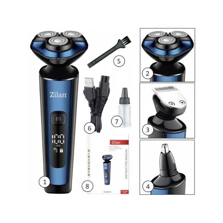 ⚡ Aparat de Ras și Tuns 4 în 1 Zilan ZLN8726 – Reîncărcabil, Impermeabil IPX6, Display LED, USB 💈