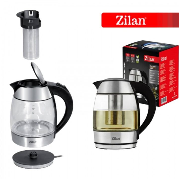 Fierbător electric Zilan ZLN-8184 – 1.8L, 2200W, din sticlă și inox, cu infuzor pentru ceai și oprire automată 🍵