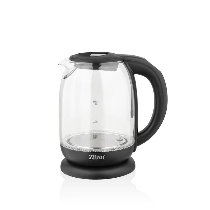 Fierbător electric Zilan ZLN-3956 – 1.7L, 2200W, sticlă termorezistentă, lumină LED colorată și oprire automată 💡