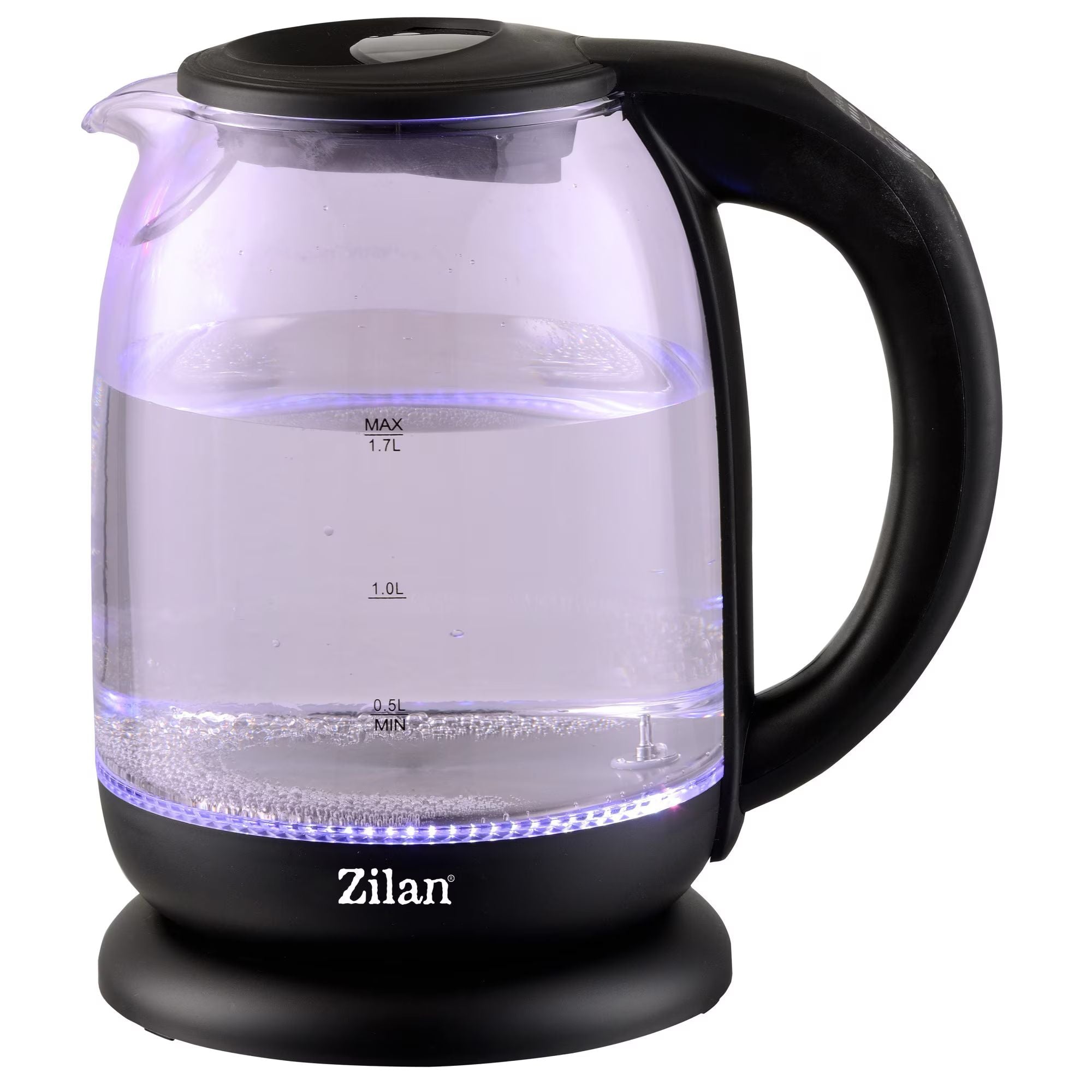 Fierbător electric Zilan ZLN-3956 – 1.7L, 2200W, sticlă termorezistentă, lumină LED colorată și oprire automată 💡