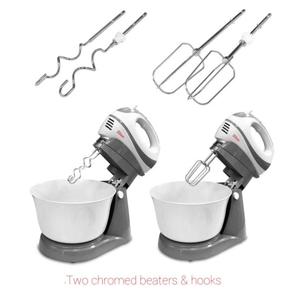 Mixer cu bol Zilan ZLN 8419 – 300W, 5 viteze + funcție Turbo, bol rotativ 2.5L, 2 seturi de teluri din inox, design 2 în 1 🧁