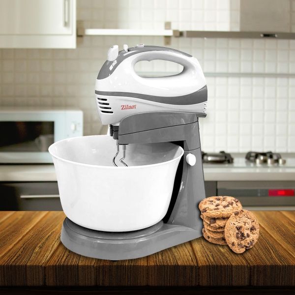 Mixer cu bol Zilan ZLN 8419 – 300W, 5 viteze + funcție Turbo, bol rotativ 2.5L, 2 seturi de teluri din inox, design 2 în 1 🧁
