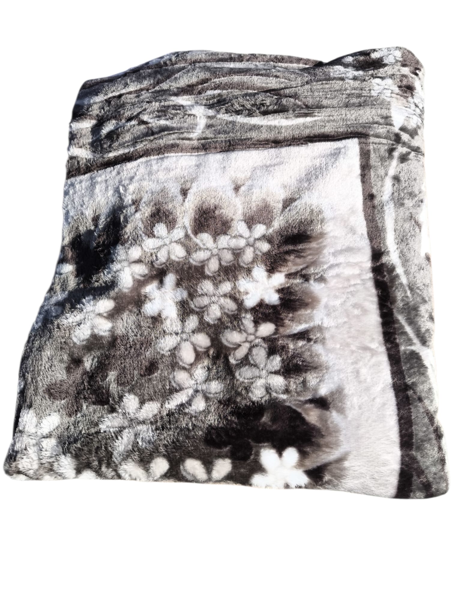 Patura Dubla Groasa – 200x230 cm – Model Floral Gri cu Alb – Moale, Eleganta si Calduroasa