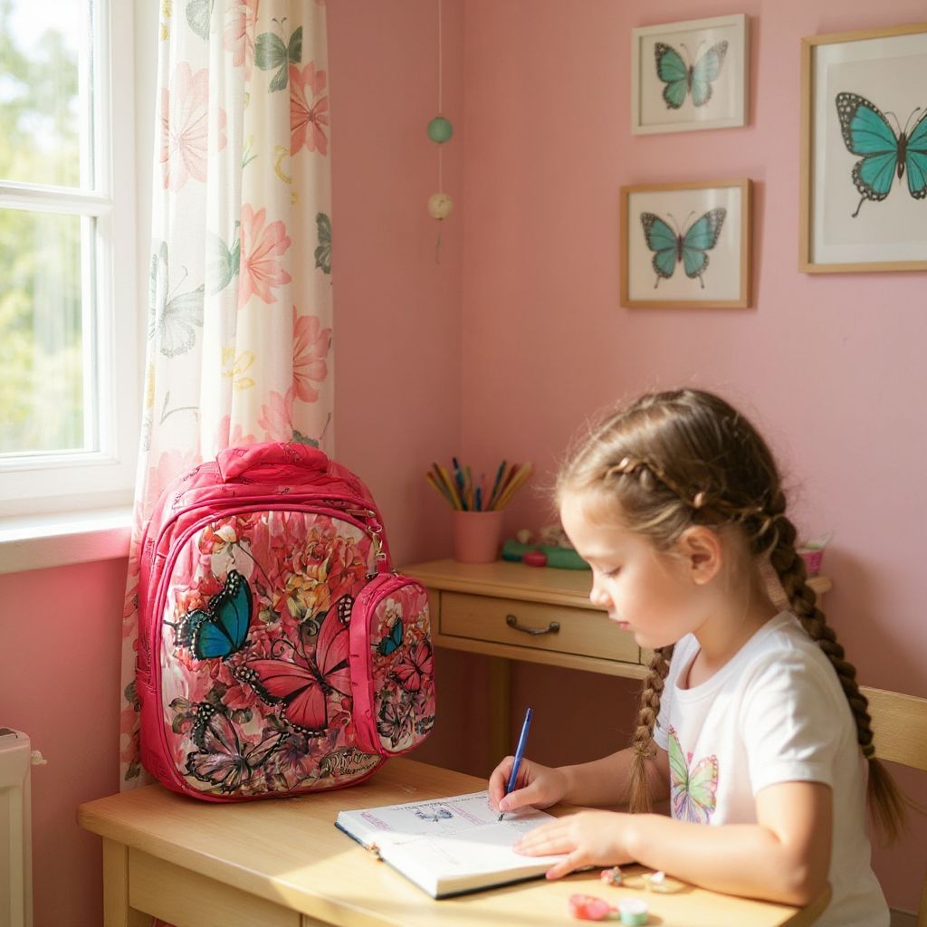 🦋 Rucsac Școlar Roz cu Fluturi – Spațios, Rezistent și Atractiv pentru Fetițe