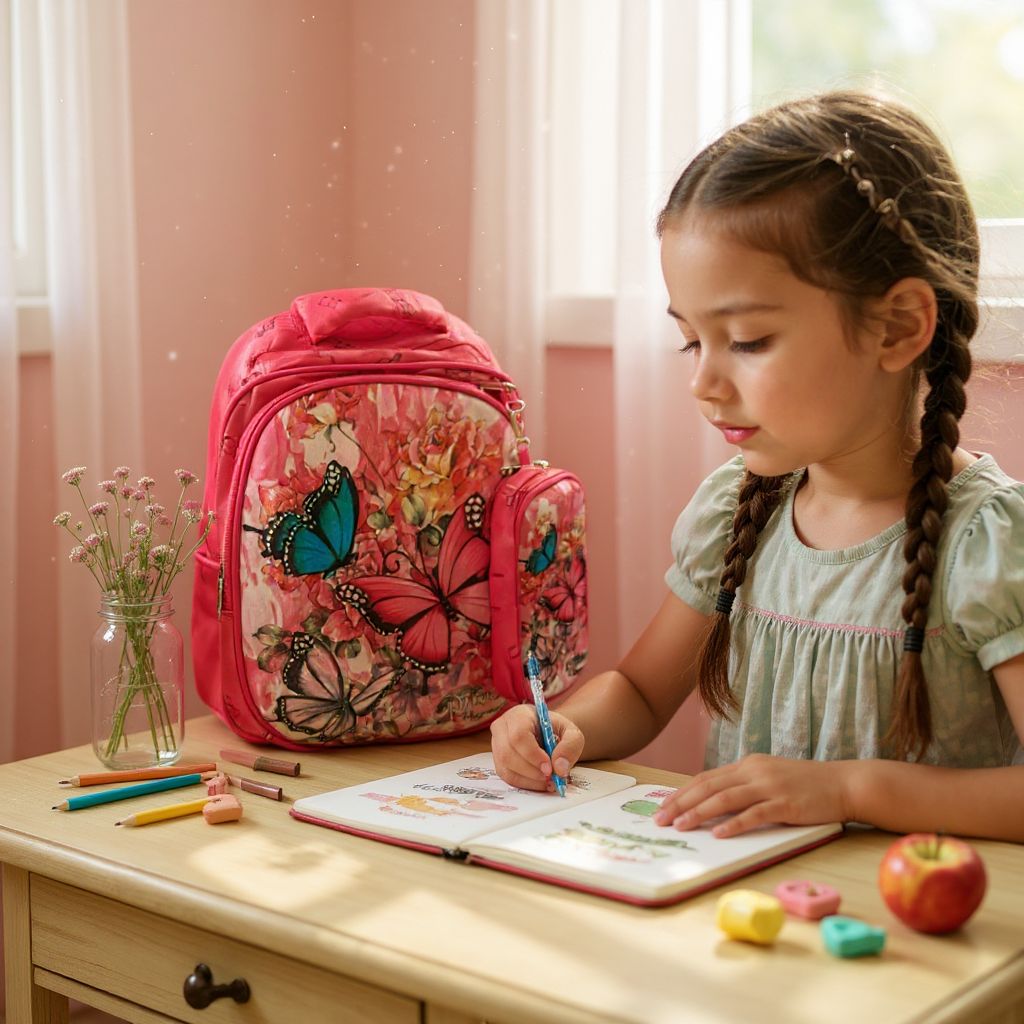 🦋 Rucsac Școlar Roz cu Fluturi – Spațios, Rezistent și Atractiv pentru Fetițe