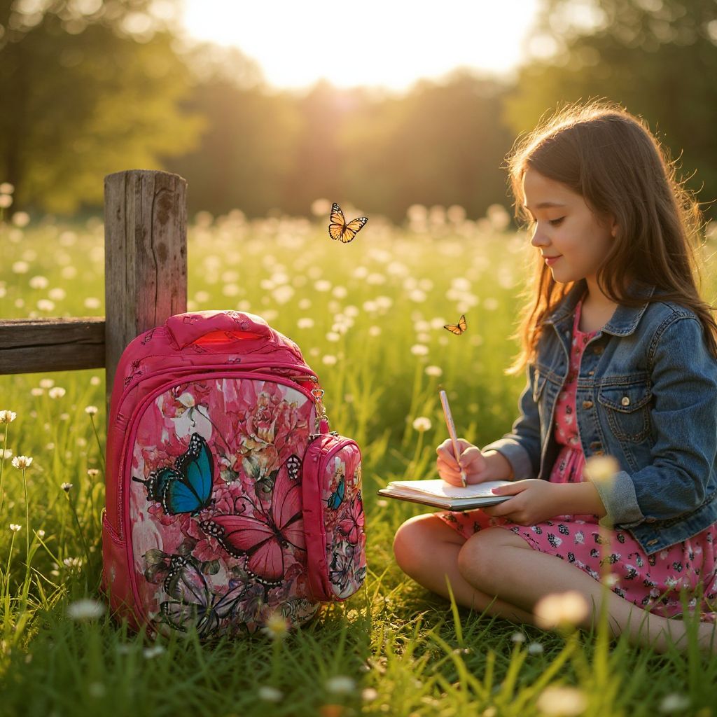 🦋 Rucsac Școlar Roz cu Fluturi – Spațios, Rezistent și Atractiv pentru Fetițe