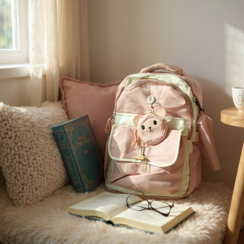 🎀 Rucsac Roz Școlar cu Breloc Ursuleț – Spațios, Practic și Adorabil