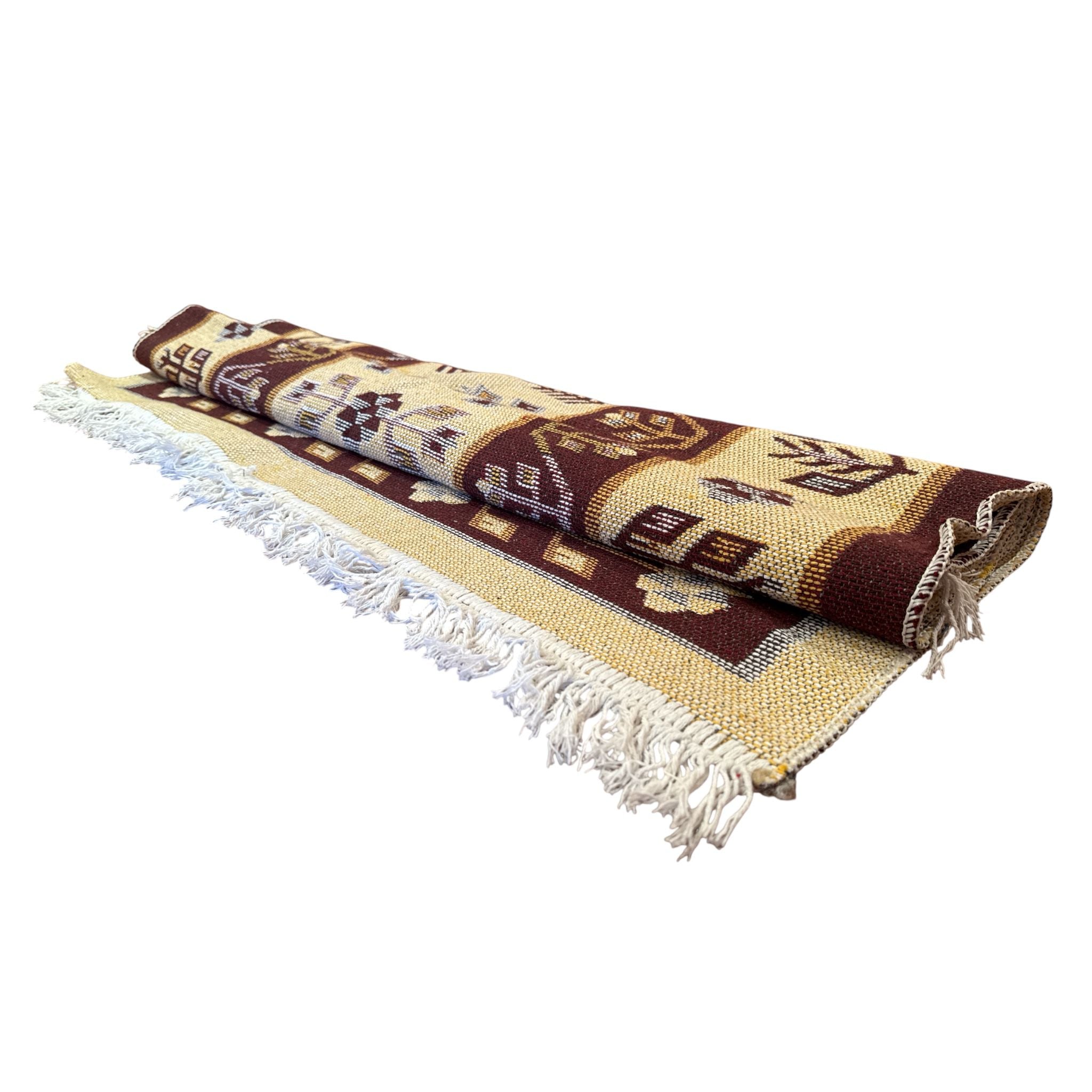Covor tesut rustic - tradițional, calitate superioară, Maro, 200x100 cm