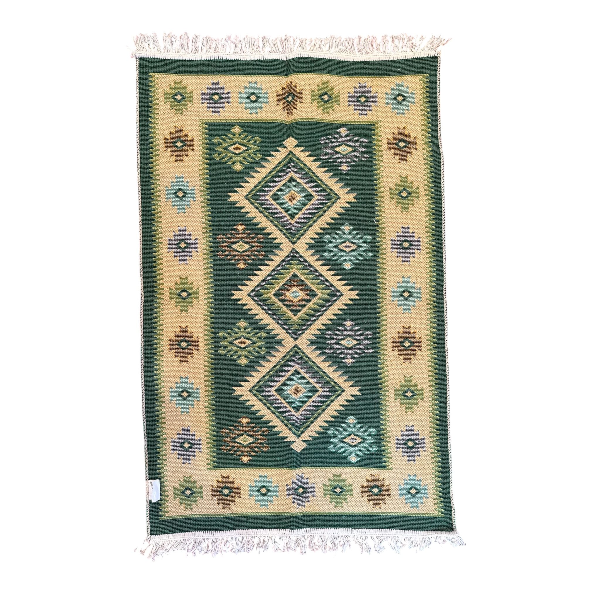 Covor tesut rustic - tradițional, calitate superioară, Verde, 125x80 cm