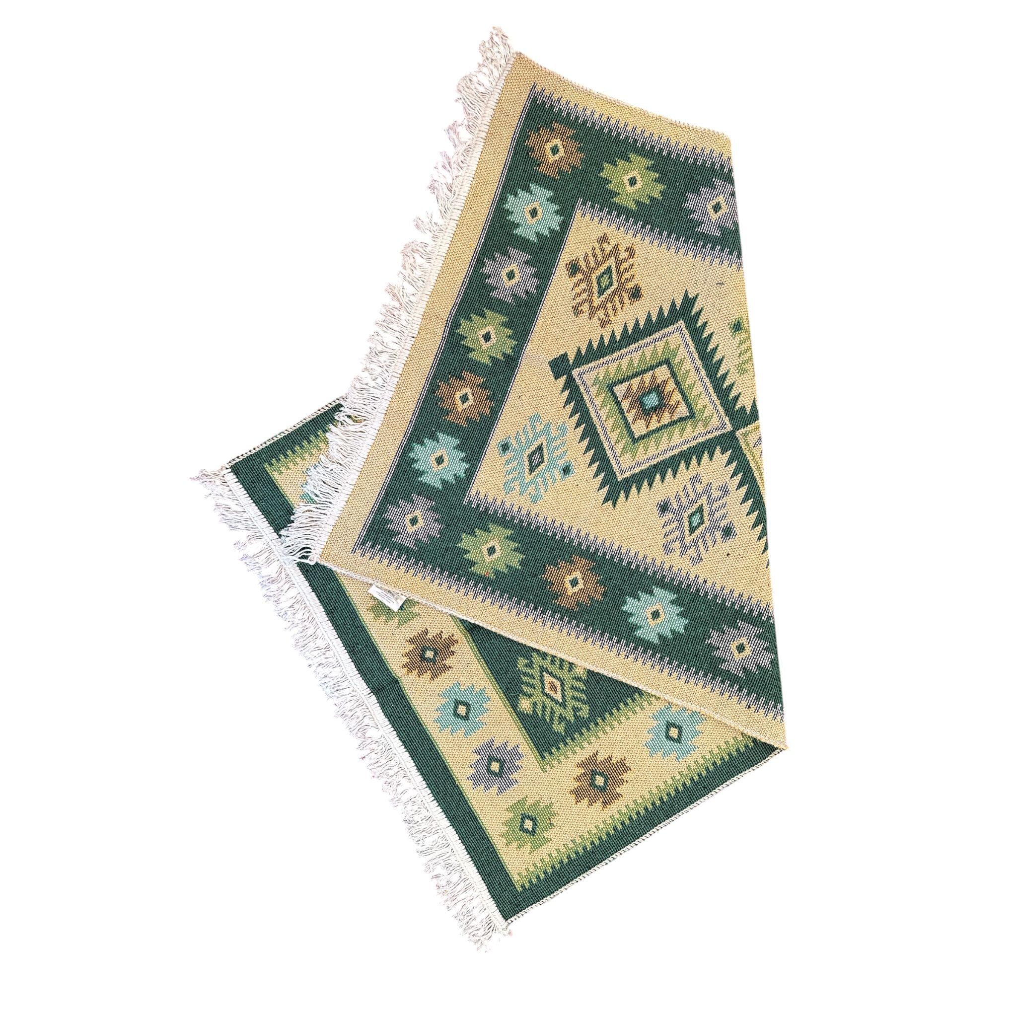 Covor tesut rustic - tradițional, calitate superioară, Verde, 125x80 cm