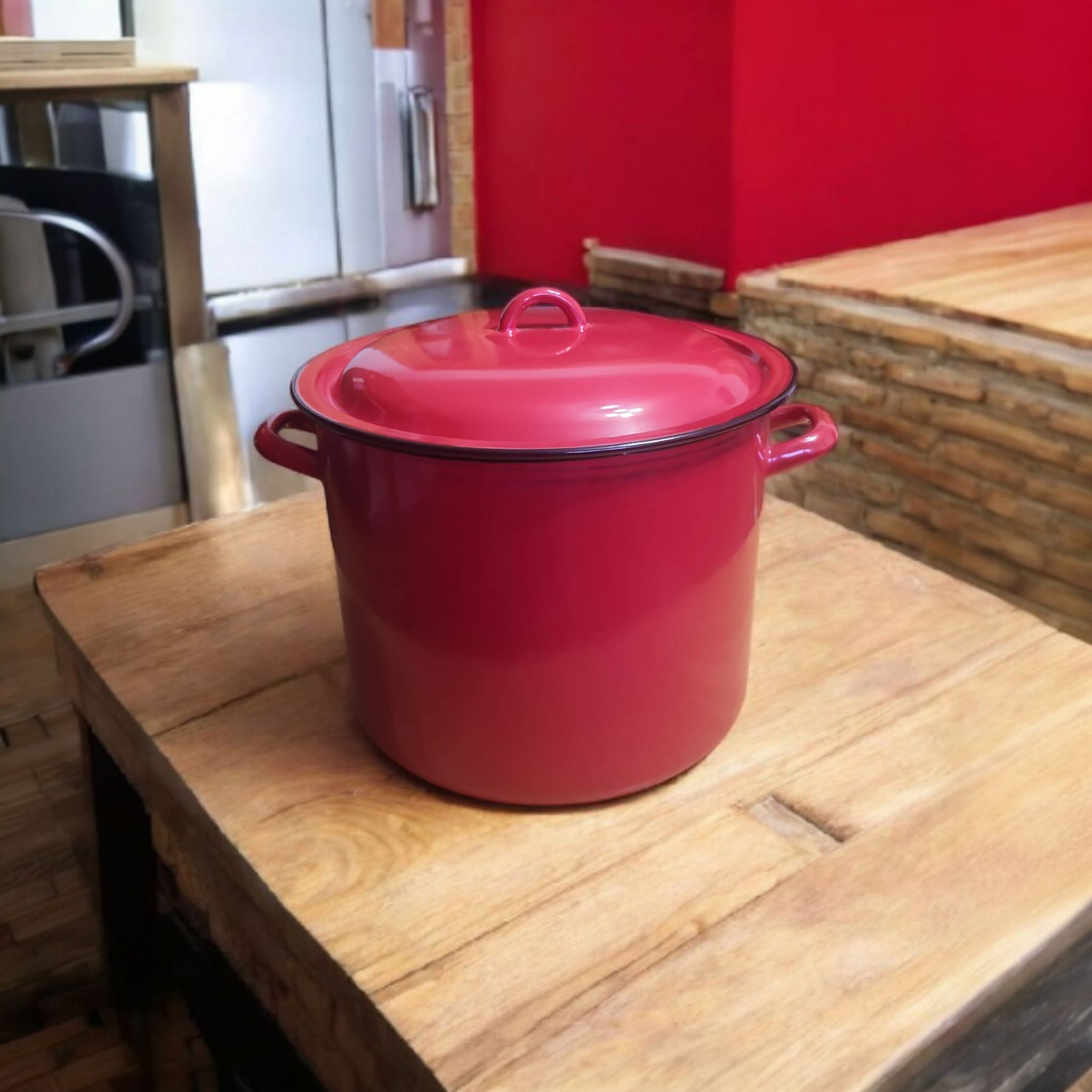 Oala cu capac, Emailata, rosie 18 litri, 30 cm