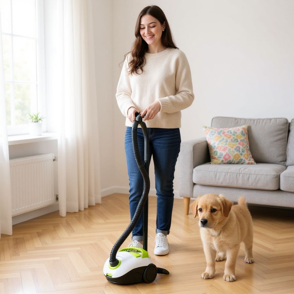 Aspirator cu sac Hausberg HB-2080VR, 700W, Capacitate 1.5L, Alb/Verde