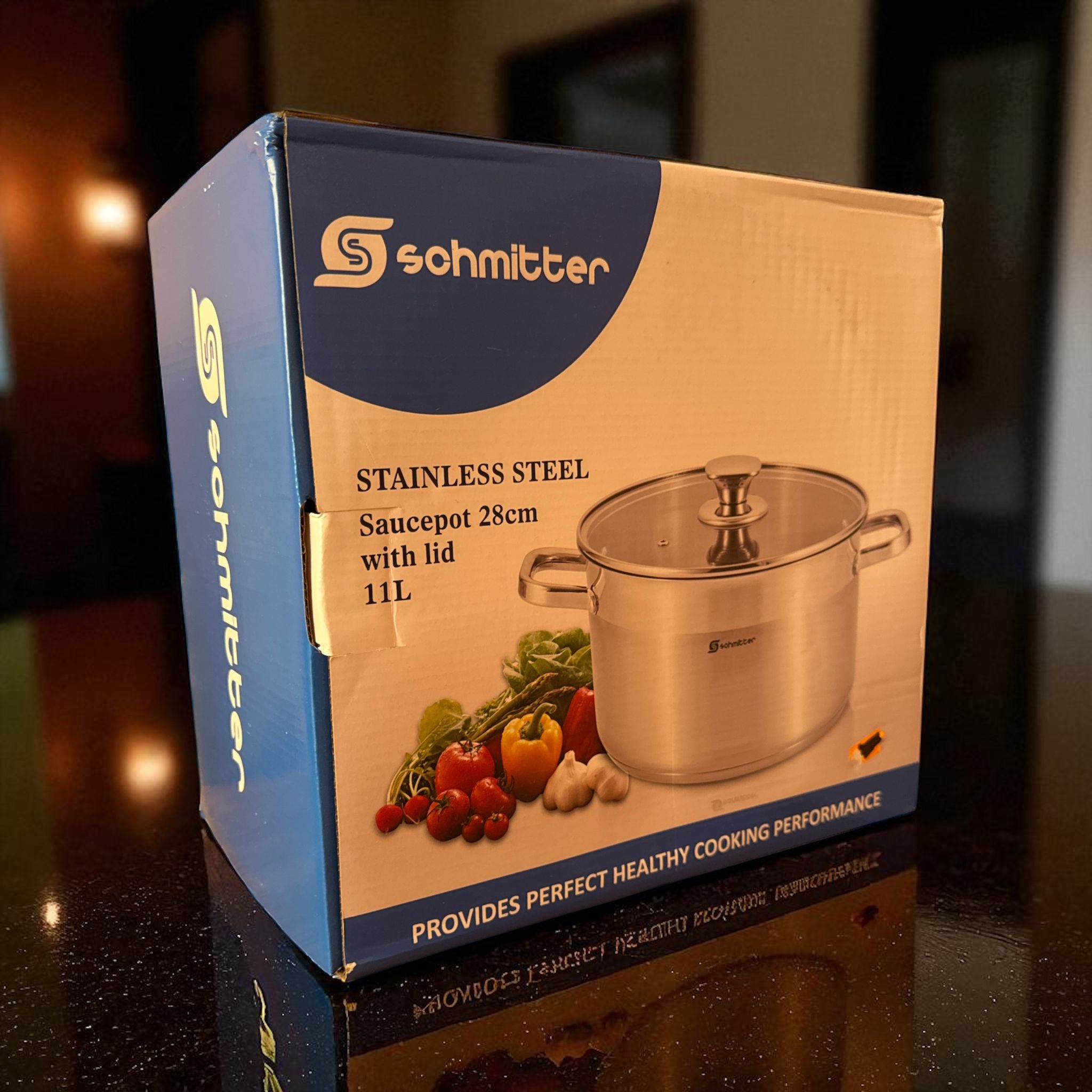Oală din Inox Schmitter 28 cm / 11L – Fund Triplu Stratificat & Capac Inox