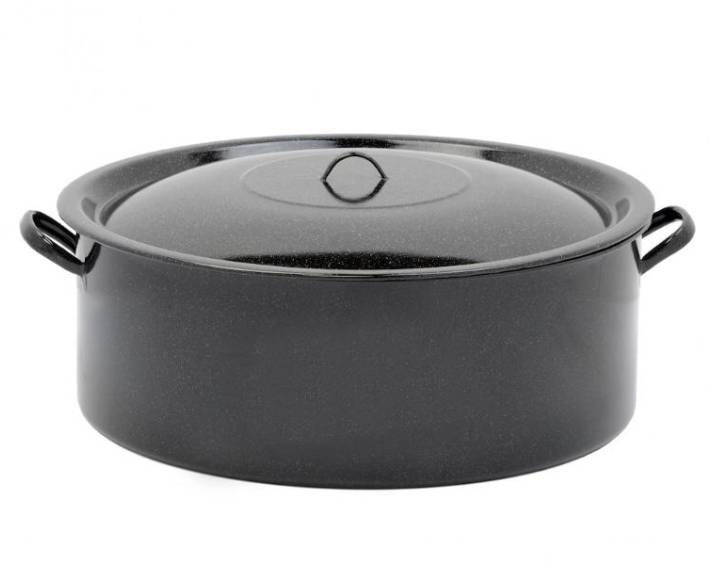 Cratiță Emailată largă cu Capac – Ideală pentru Gătit în Cantități Mari | Mai multe dimensiuni disponibile