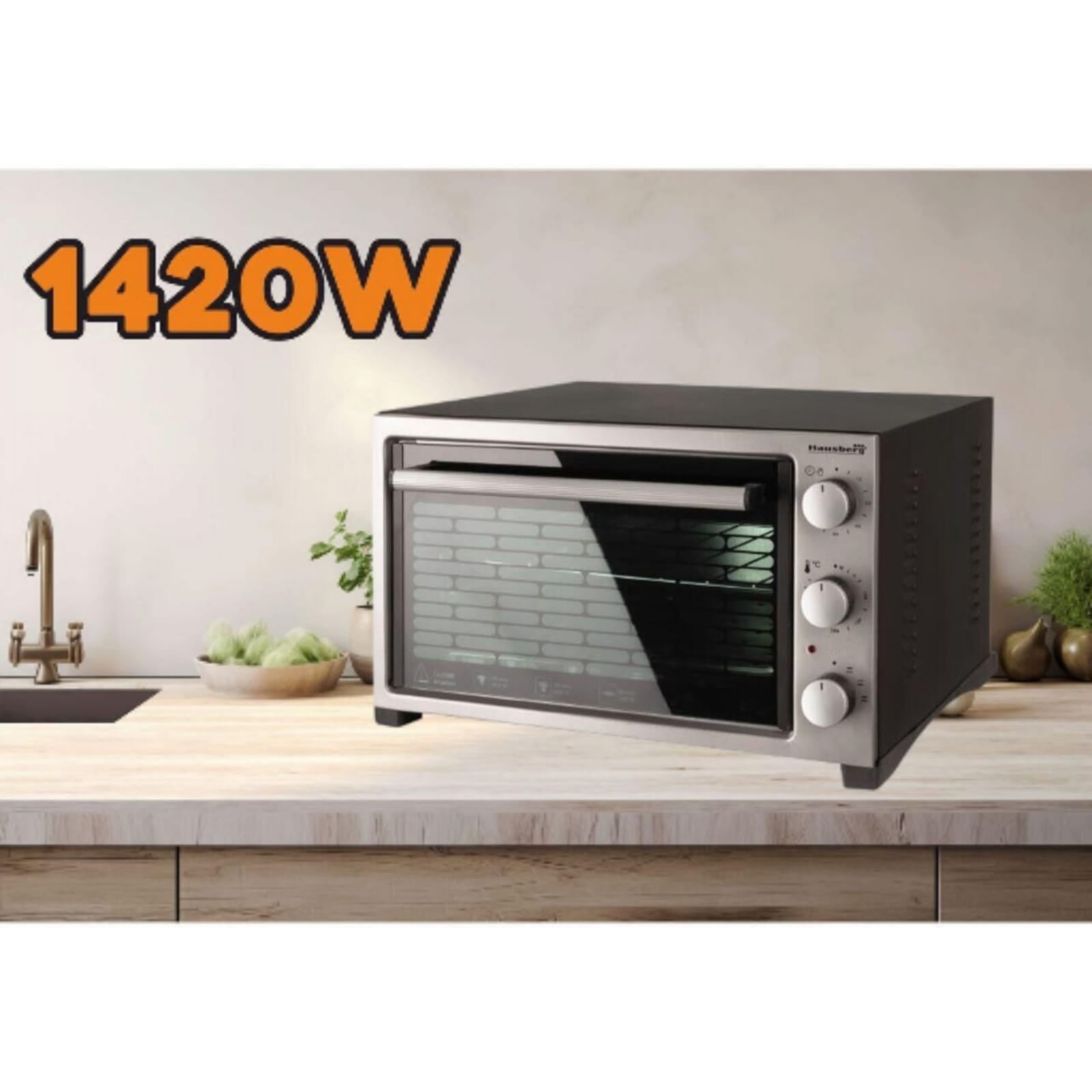 Cuptor electric Hausberg HB-9320, Putere 1420W, 38 litri, Cronometru reglabil