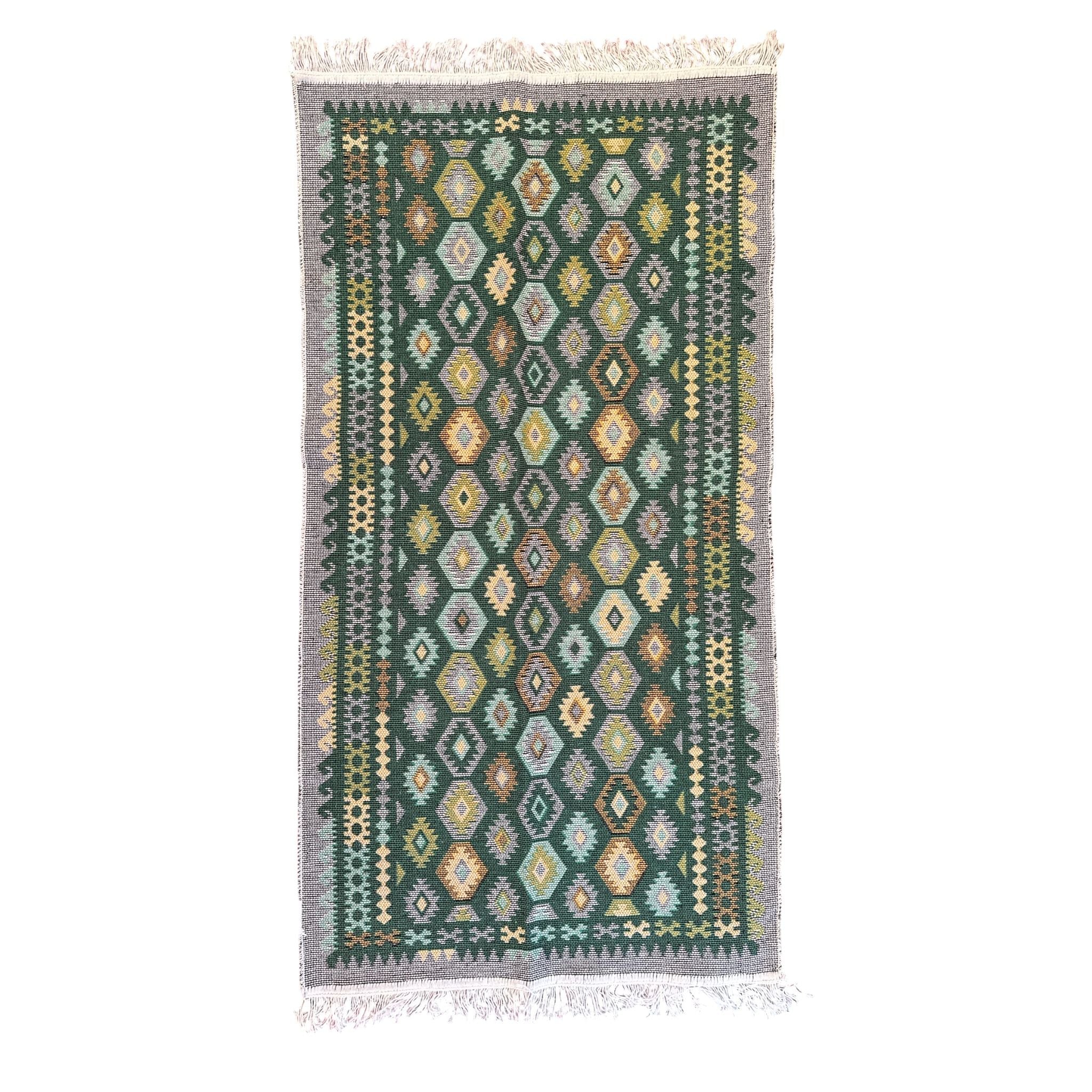 Covor tesut rustic - tradițional, calitate superioară, Verde, 80x150 cm