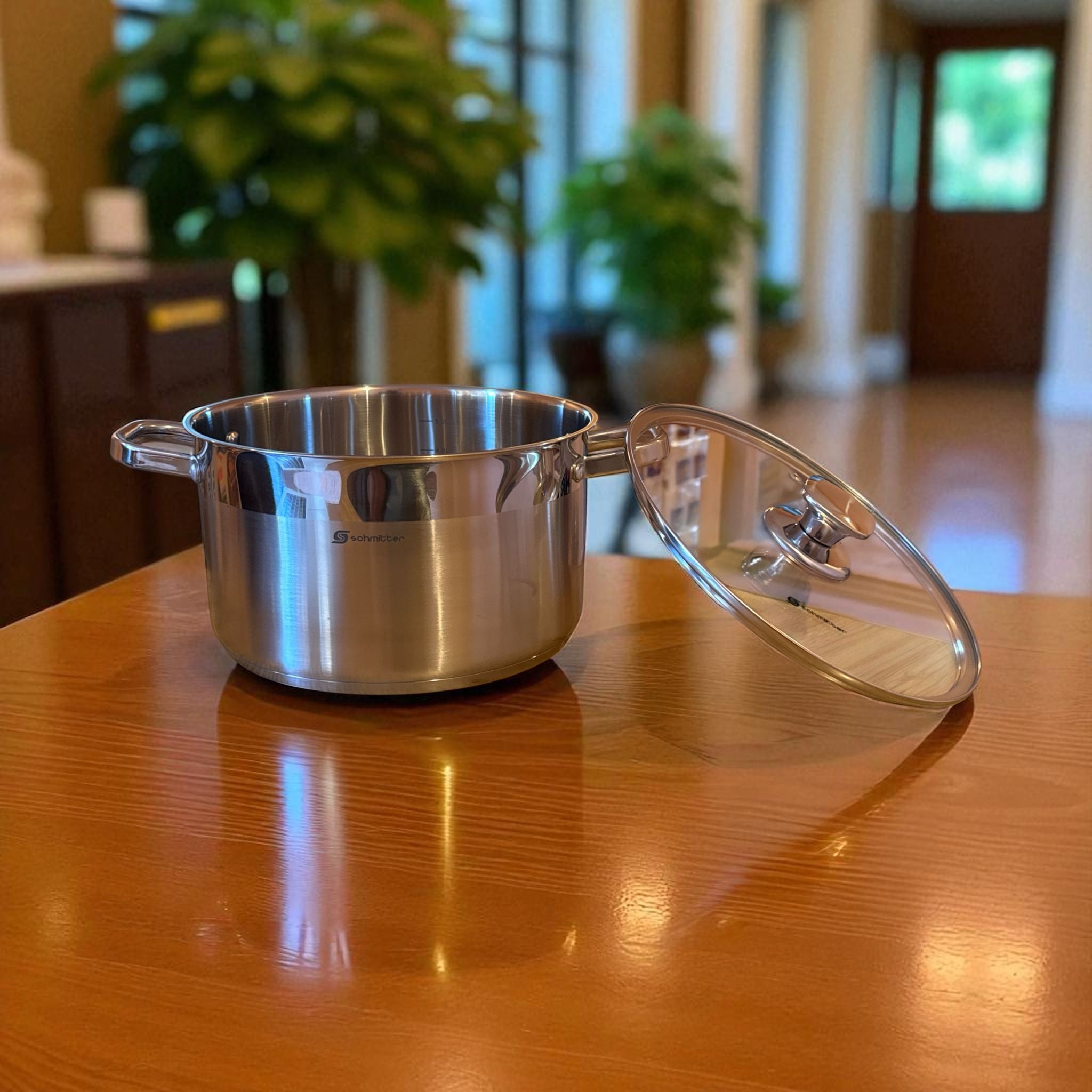 Oală Premium Inox Schmitter 24 cm – 6L, Fund Termoradiant, Capac Sticlă Termorezistentă