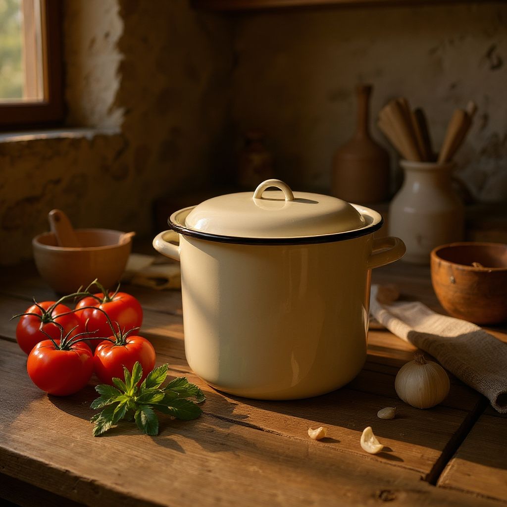 🥘 Oală Emailată 15 Litri cu Capac – Ideală pentru Gătit Tradițional