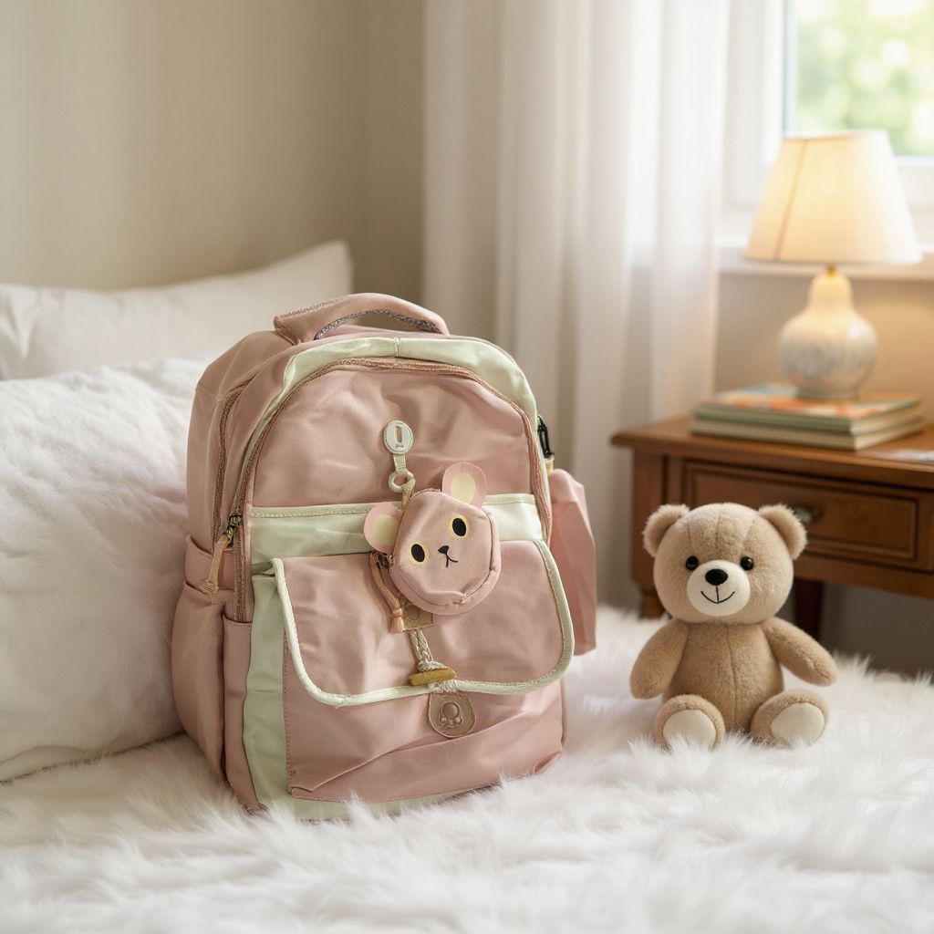 🎀 Rucsac Roz Școlar cu Breloc Ursuleț – Spațios, Practic și Adorabil