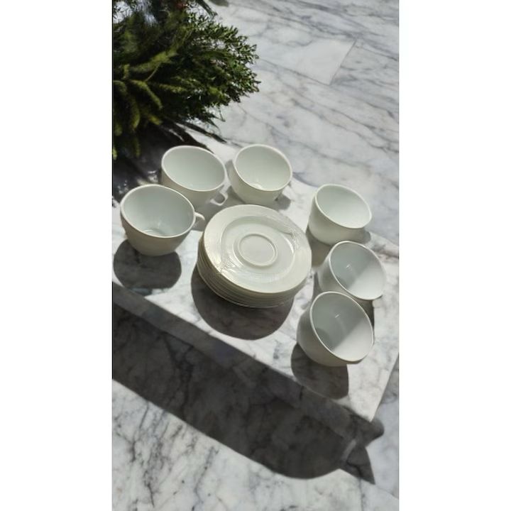 ☕ Set cafea Dinova Saina 12 piese – model alb cu linii aurii tip marmură, 150 ml – eleganță și rafinament în fiecare ceașcă!