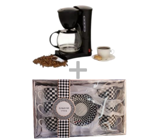Filtru de cafea Hausberg HB-3700 , 1.2 litri, 1200 W + Set 6 cești cu farfurioare Malooki