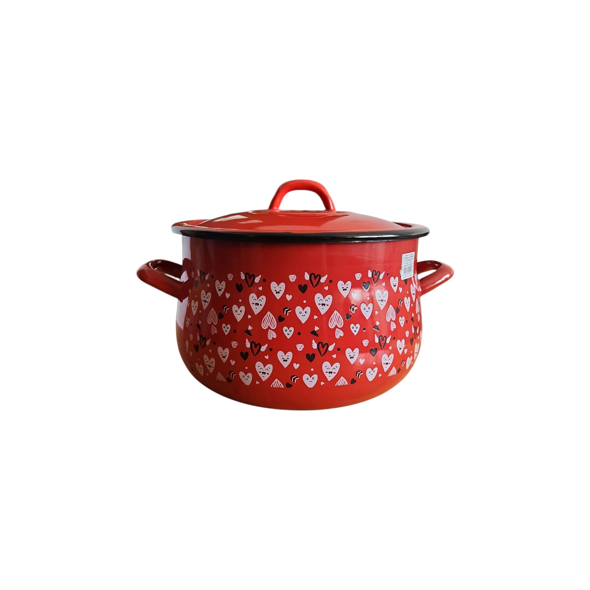 Vas emailat bombat cu capac, 7 litri, diametru 24 cm, cu decor