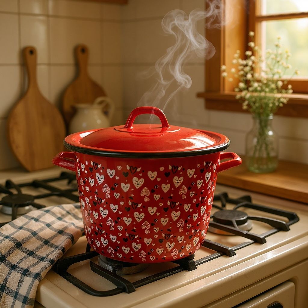Oală emailată cilindrică cu capac – Hearts, Ø 23 cm, 7 L