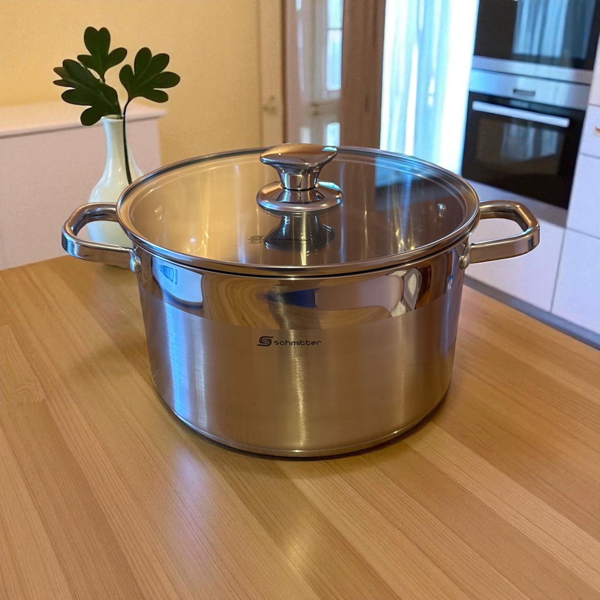 Oală Premium Inox Schmitter 24 cm – 6L, Fund Termoradiant, Capac Sticlă Termorezistentă