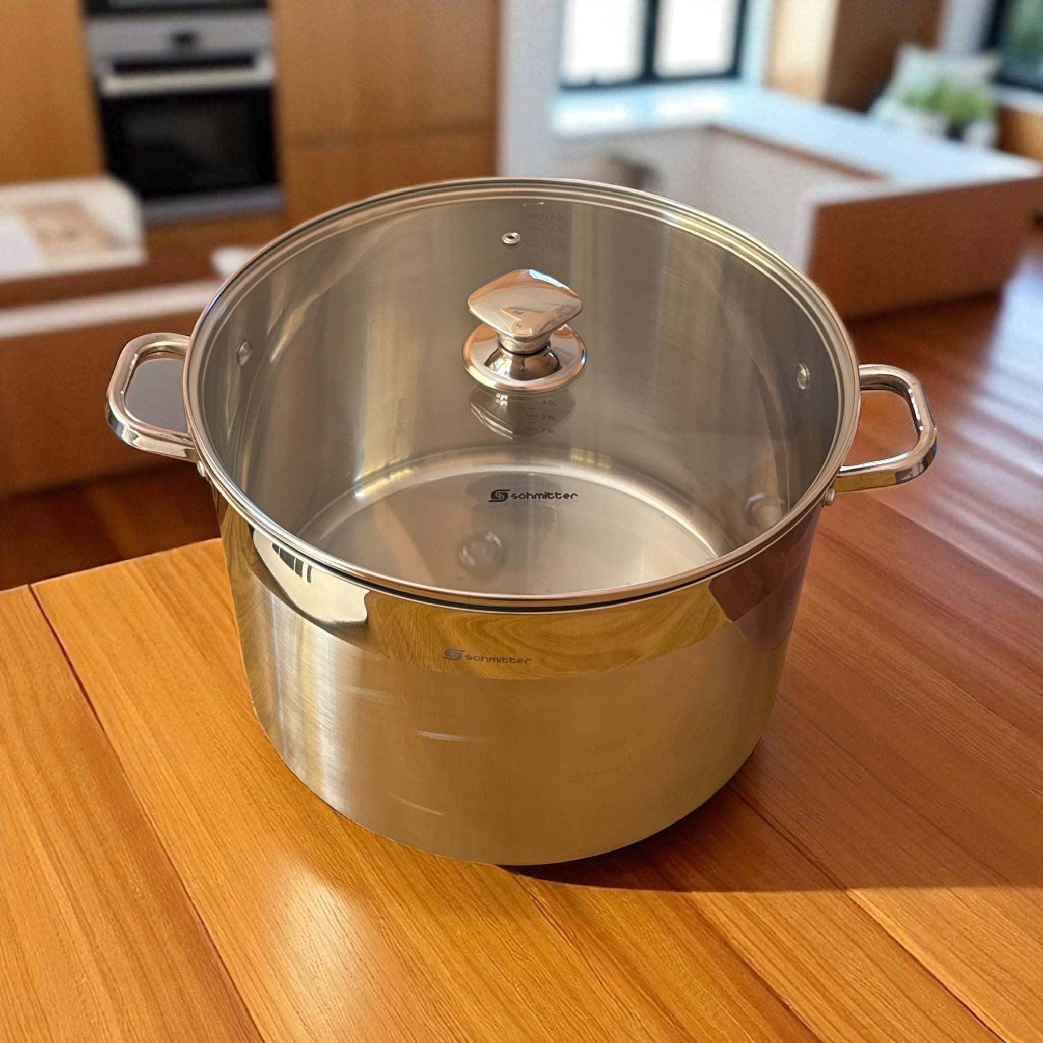 Oală din Inox Schmitter 32 cm / 17L – Fund Termoradiant 5 Straturi & Capac din Sticlă