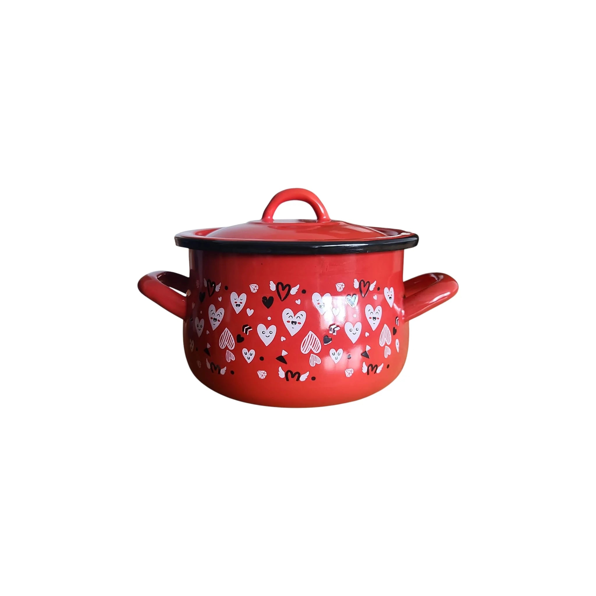 Set 3 piese oale & cratiță emailate (7 L + 2 L + 2,5 L) – roșu + CADOU ibric emailat 1,5 L