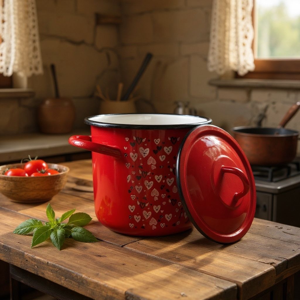 Oală emailată cilindrică cu capac – Hearts, Ø 23 cm, 7 L