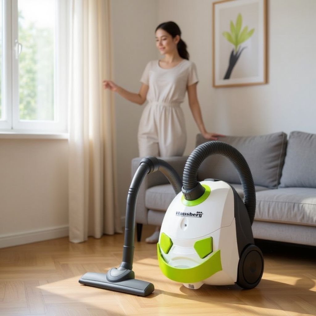 Aspirator cu sac Hausberg HB-2080VR, 700W, Capacitate 1.5L, Alb/Verde
