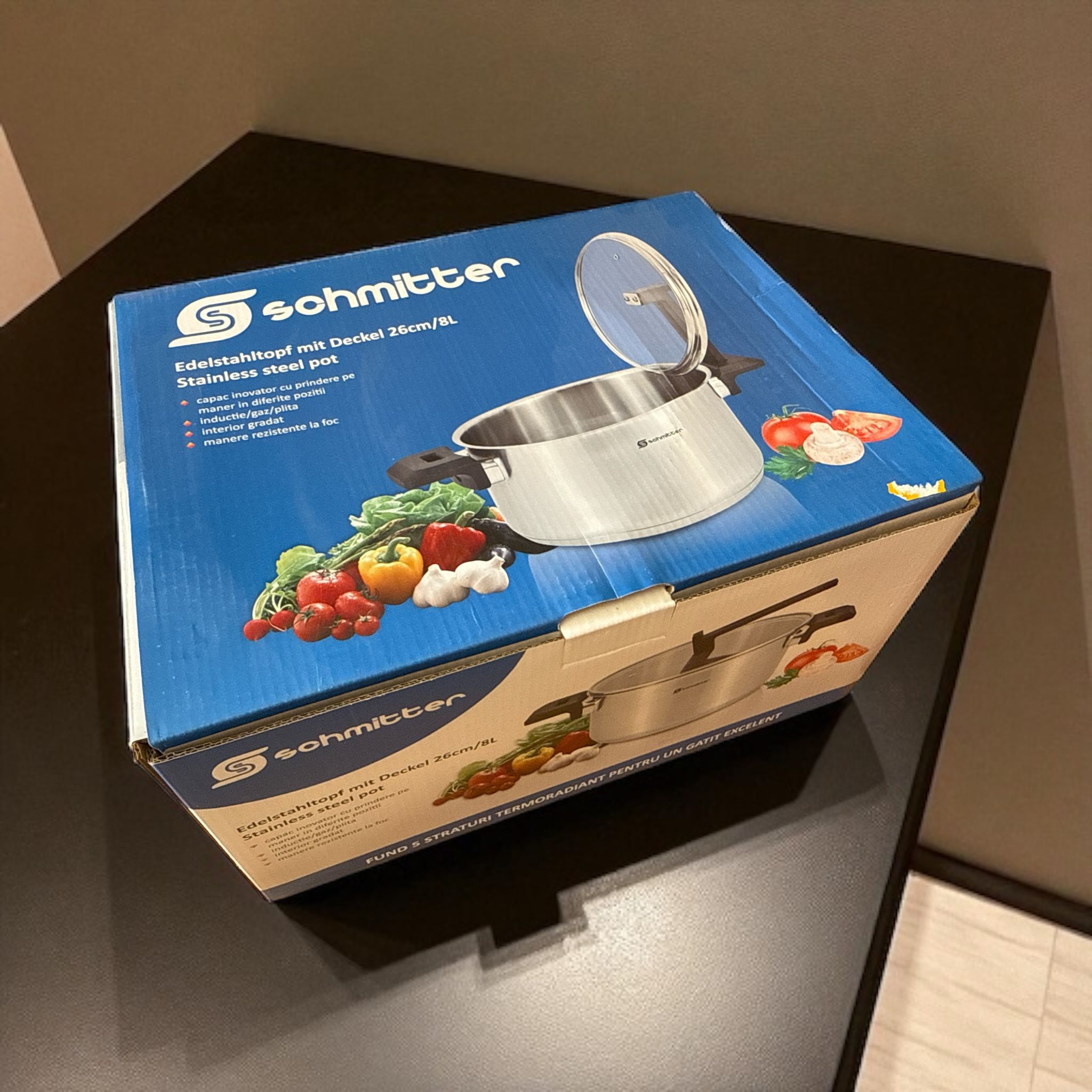 Oală Mare din Inox Schmitter – 8 Litri, Fund 5 Straturi pentru Gătit Uniform