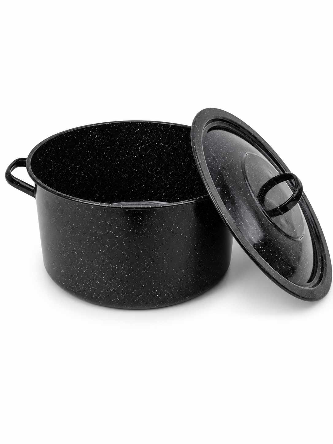 Semi Oala Emailata cu Capac 40 cm Negru cu Picatele